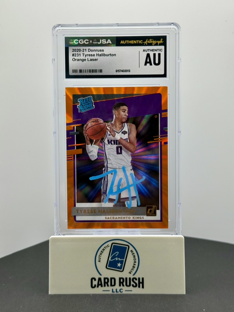 2020-21 Donruss Orange Laser Tyrese Haliburton Rated Rookie Auto #231 CGC/JSA Authentic IP Autograph