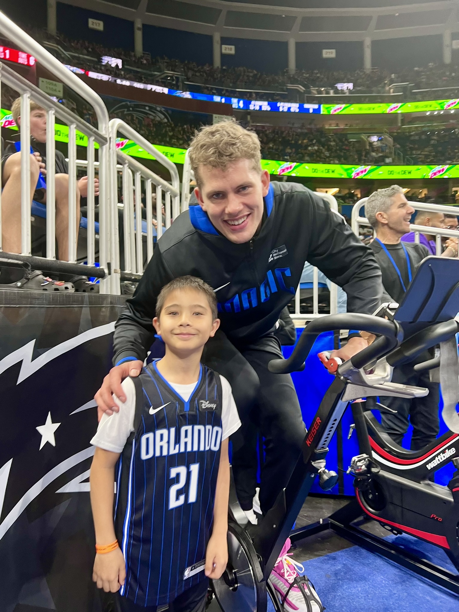 Moe Wagner with Christian at Kia Center — the first time they met